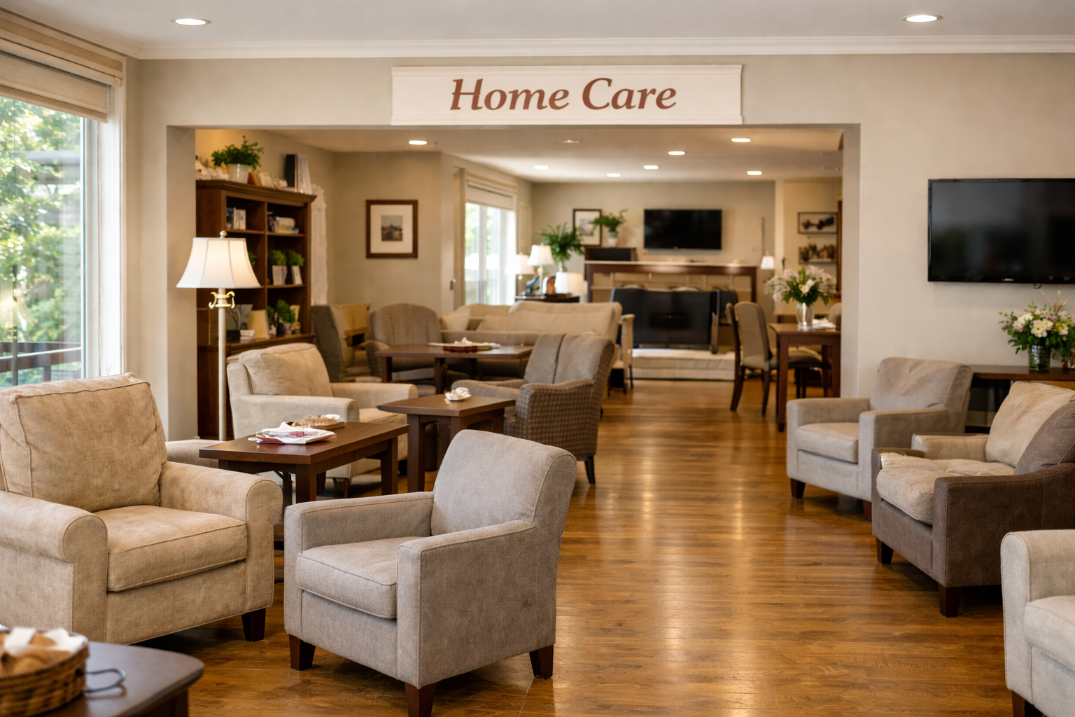 Intérieur chaleureux d'une résidence de soins au Québec